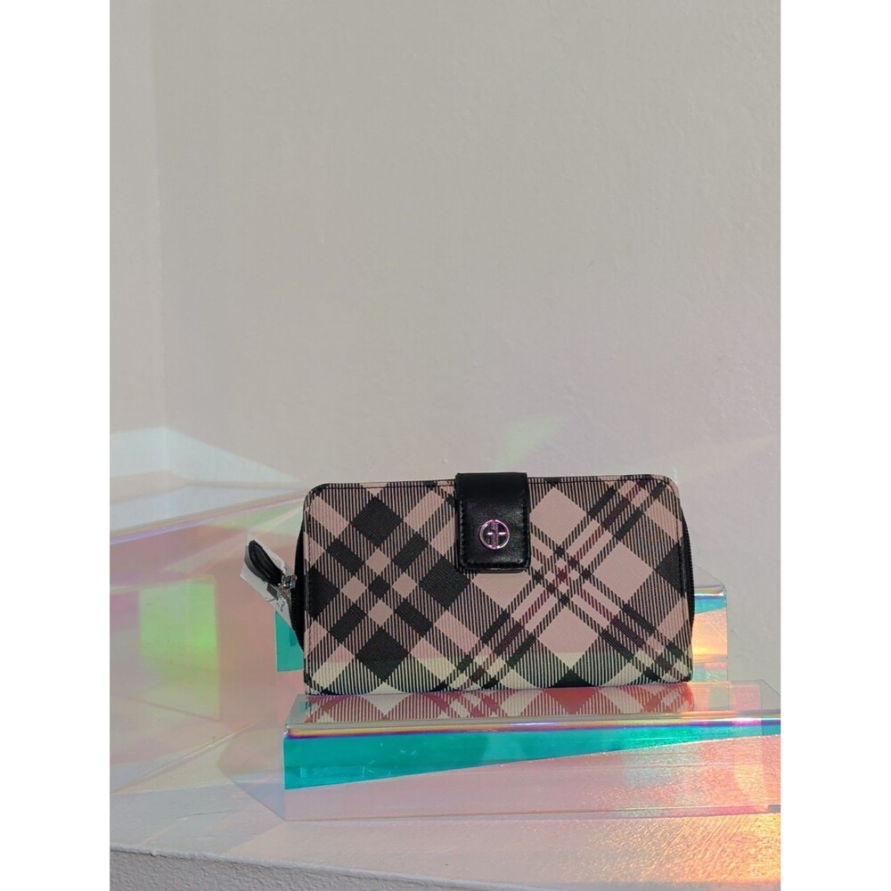 Giani Bernini Plaid Checkbook Wallet Black White Long Bifold Organizer